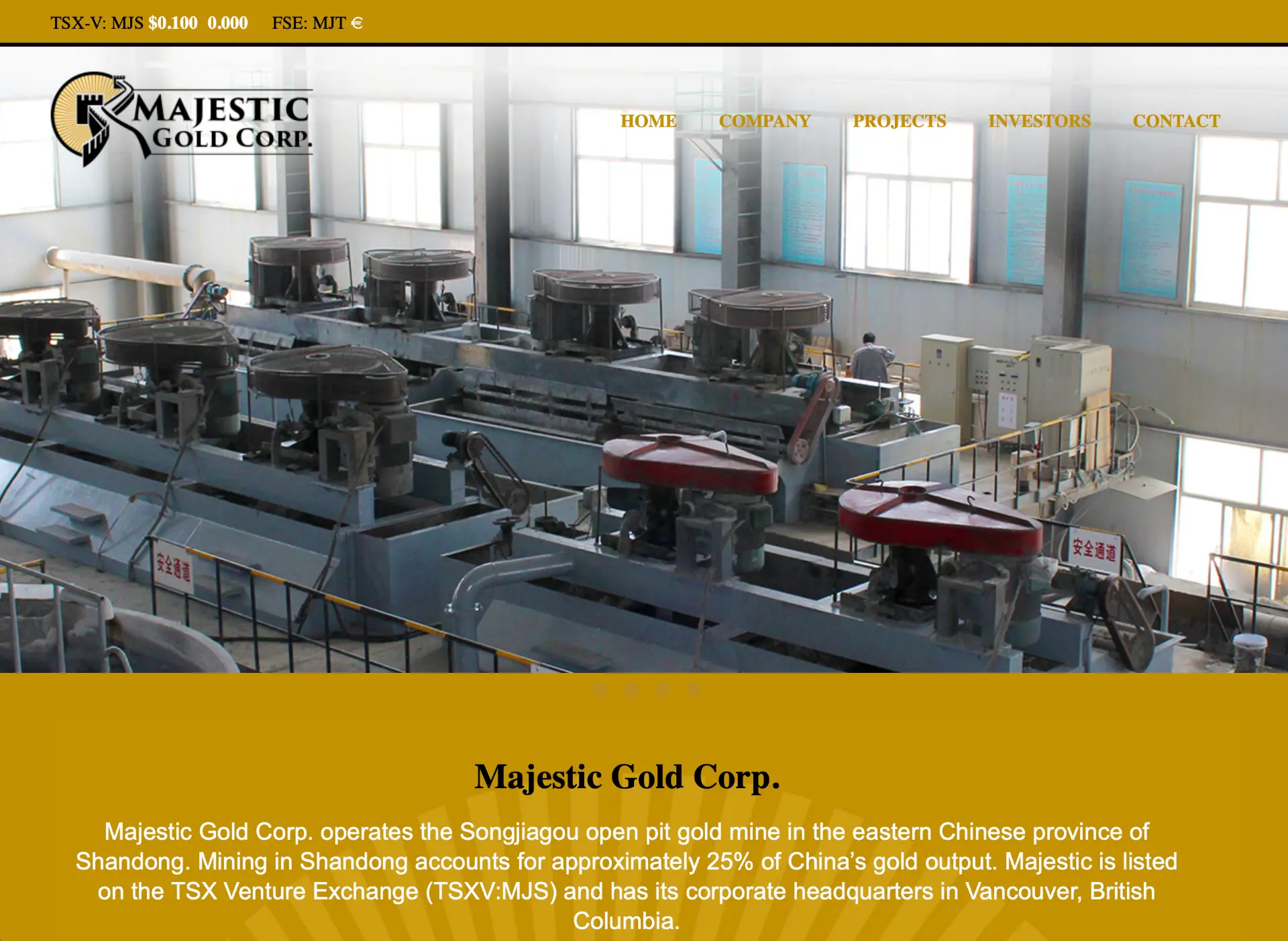Majestic Gold legacy investor website with a gold and black template layout