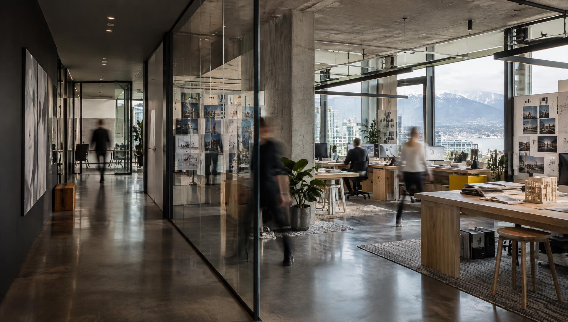 Kumu studio interior with people moving through the workspace